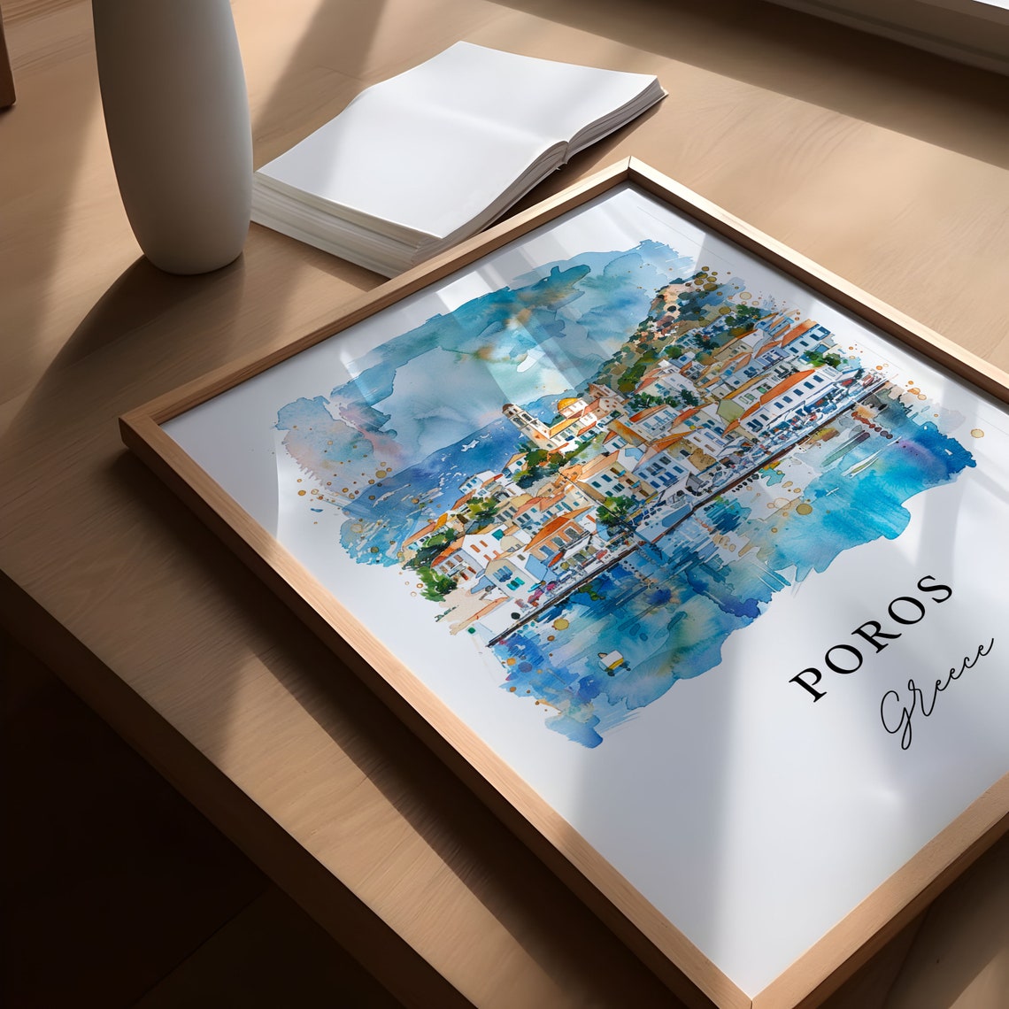 Poros Greece Watercolor Travel Poster Art Print - Image 5