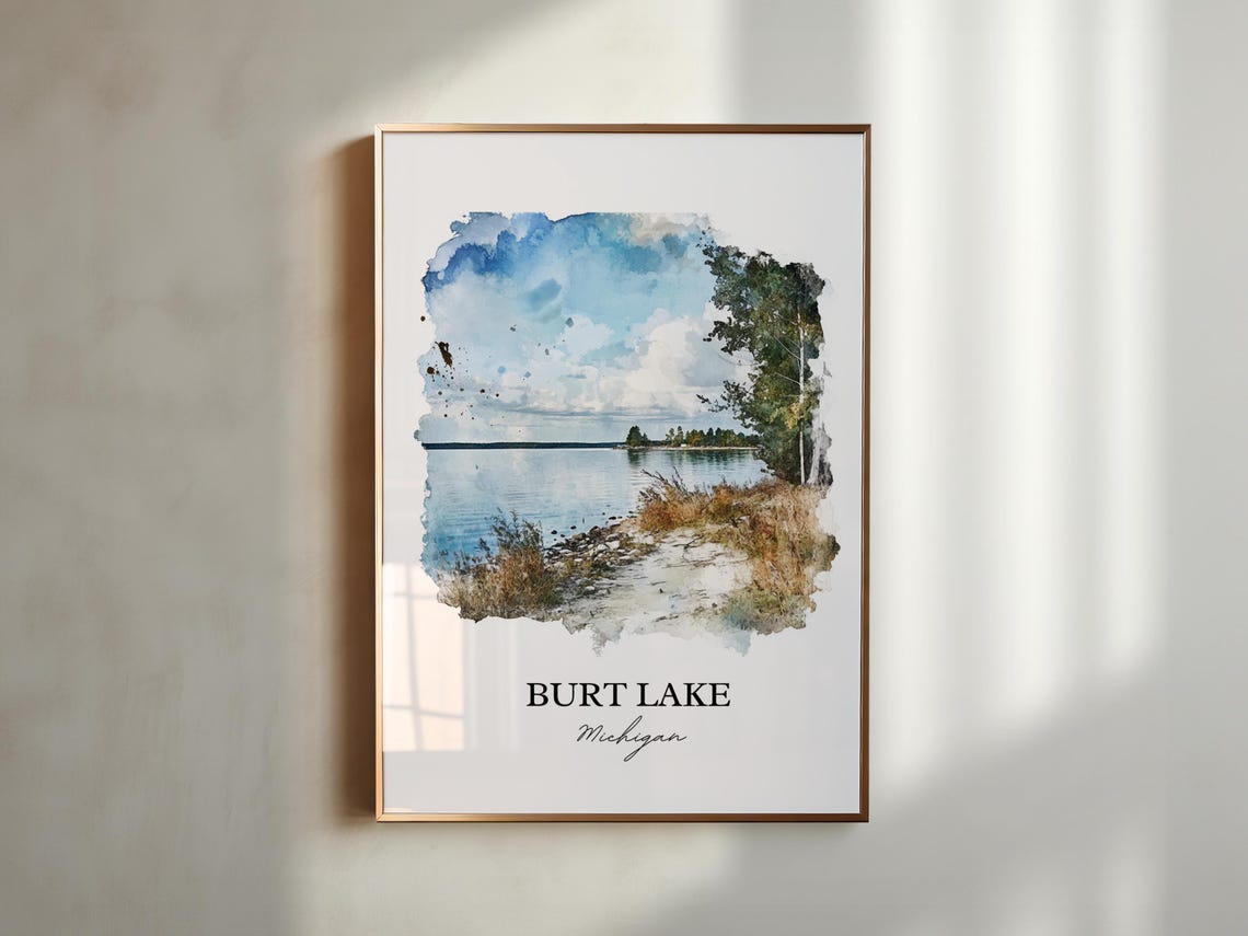 Burt Lake Michigan Peaceful Grassy Shore Path Calm Water Poster - Image 5