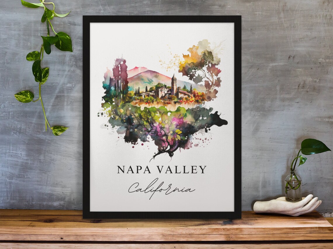 Napa Valley California Vineyard Hills Watercolor Wine Country Poster