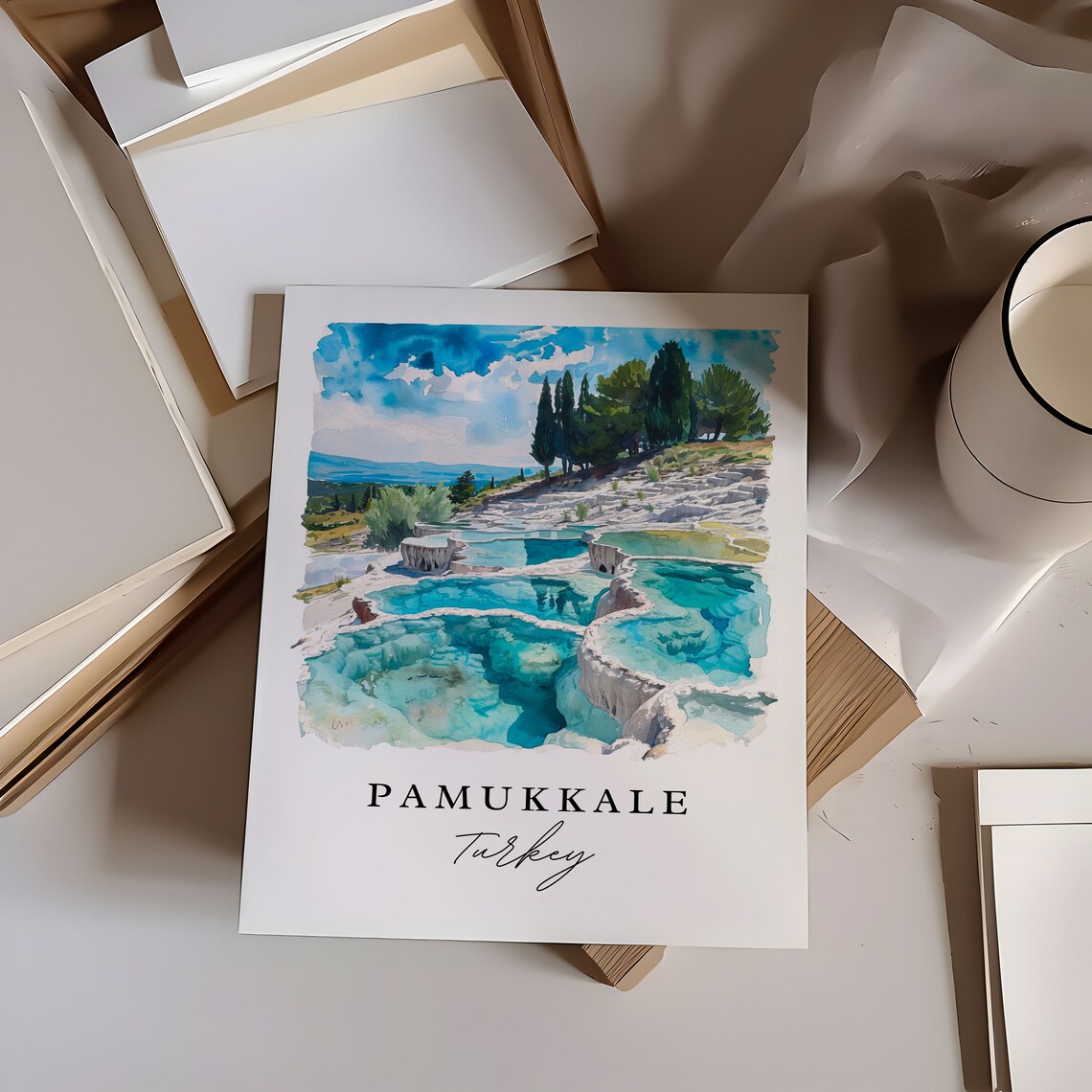 Pamukkale Turkey Watercolor Travertine Terraces Pools Poster - Image 6