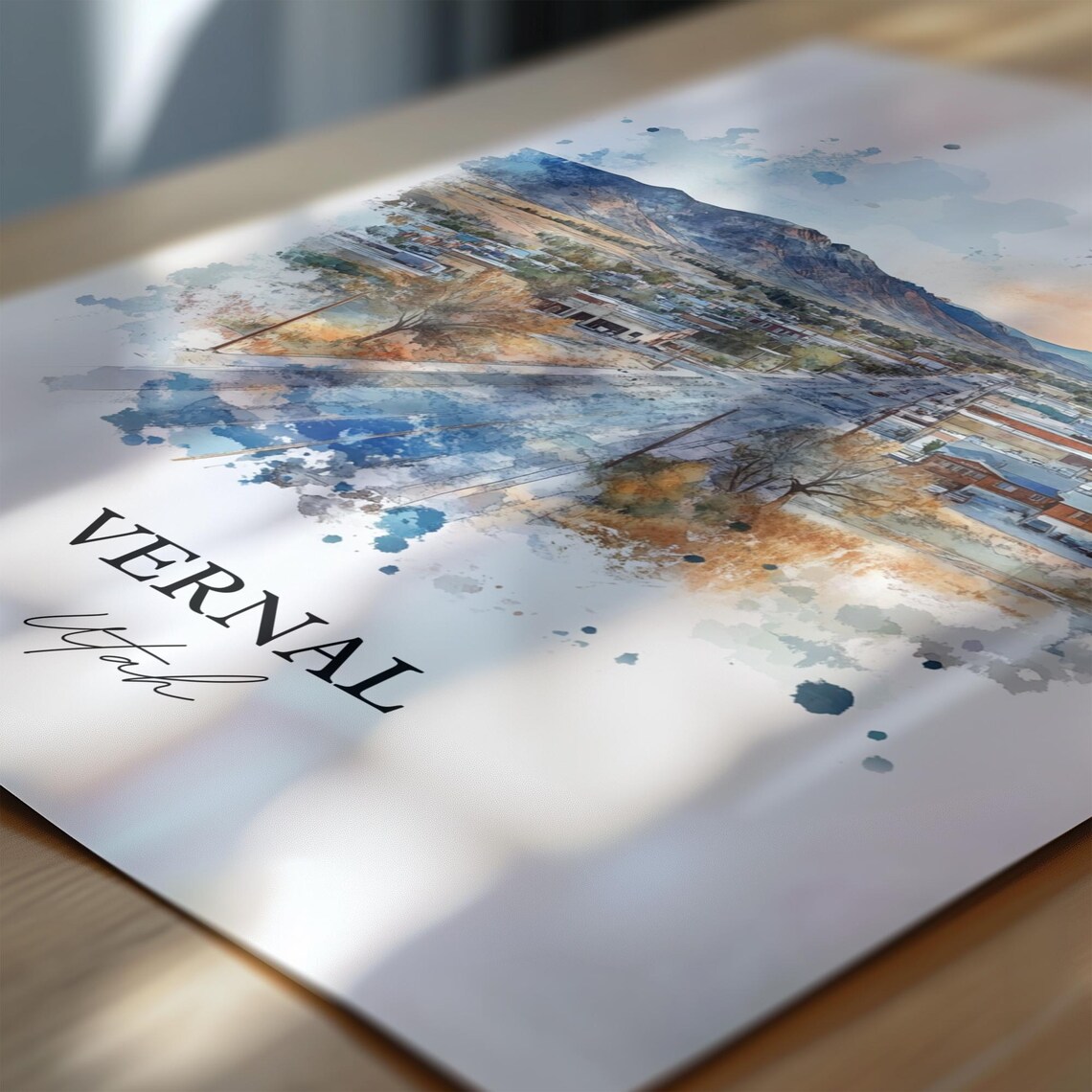 Vernal Utah Desert Mountain Aerial Watercolor Travel Gift Poster - Image 6