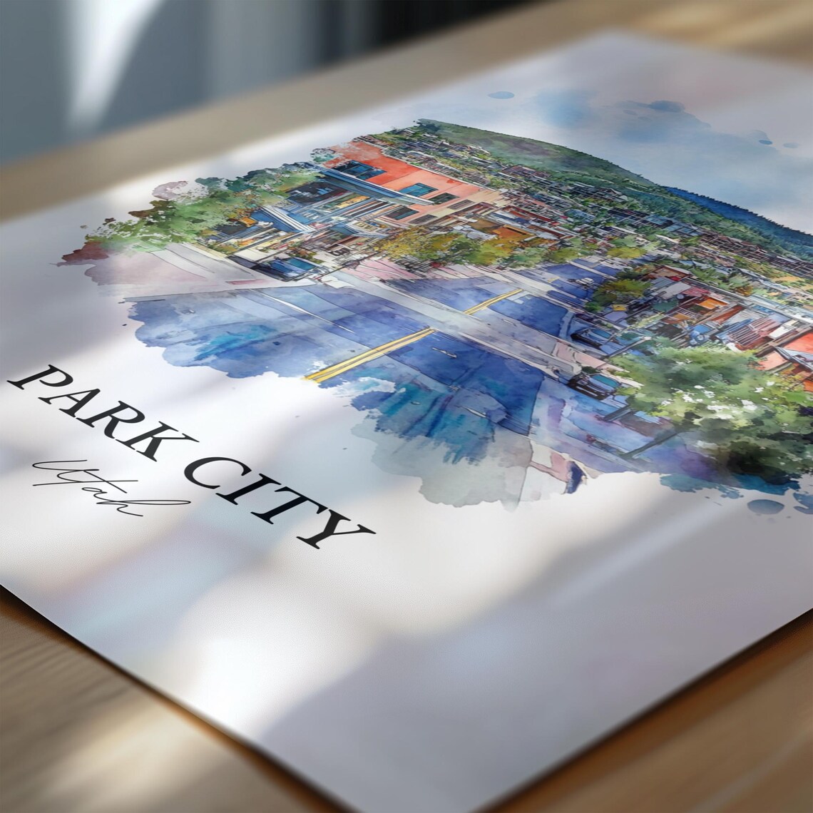 Park City Utah Watercolor Mountain Main Street Scene Art Poster - Image 6