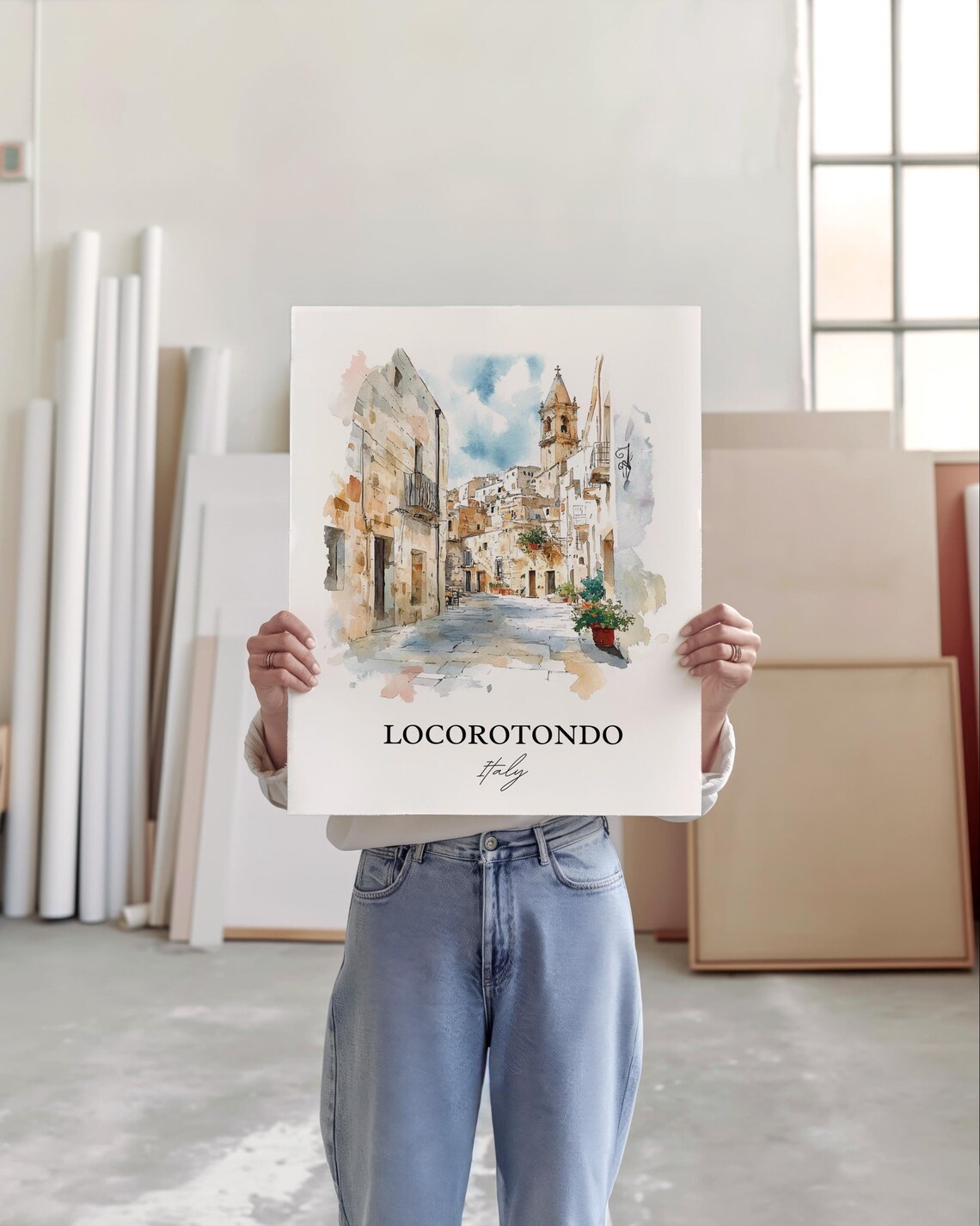 Locorotondo Italy Puglia White Village Watercolor Travel Poster - Image 5