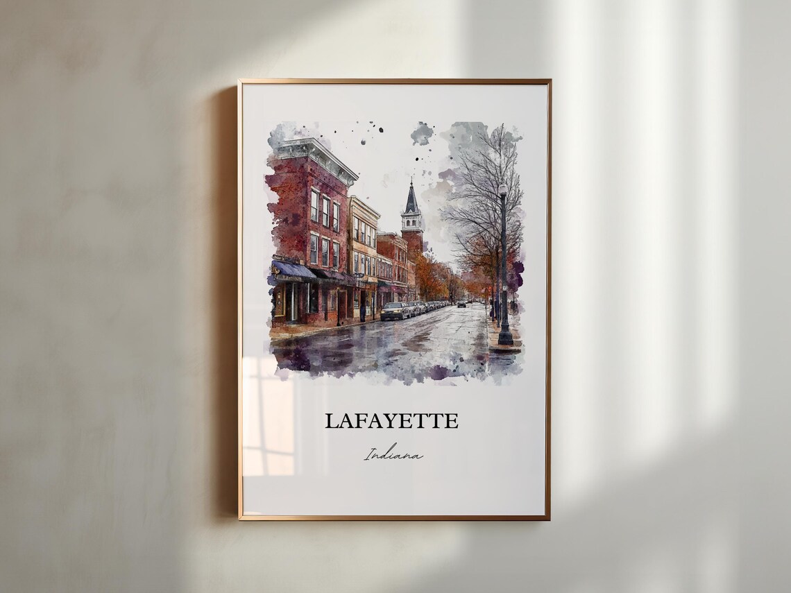 Lafayette Indiana Watercolor Travel Poster, Tippecanoe County - Image 2