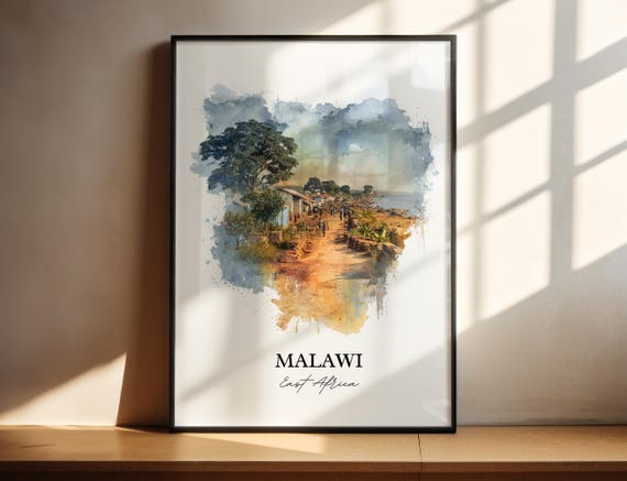 Malawi Wall Art Print Watercolor East Africa Gift Travel Poster Housewarming