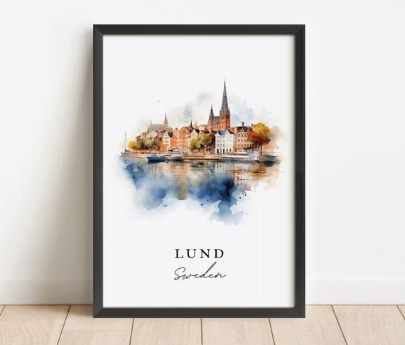 Lund Sweden Travel Poster, Custom Text Personalized