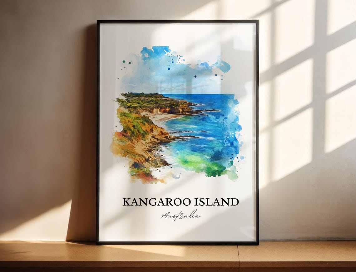 Kangaroo Island Wall Art Adelaide Print Australia Watercolor Gift Travel Poster Housewarming
