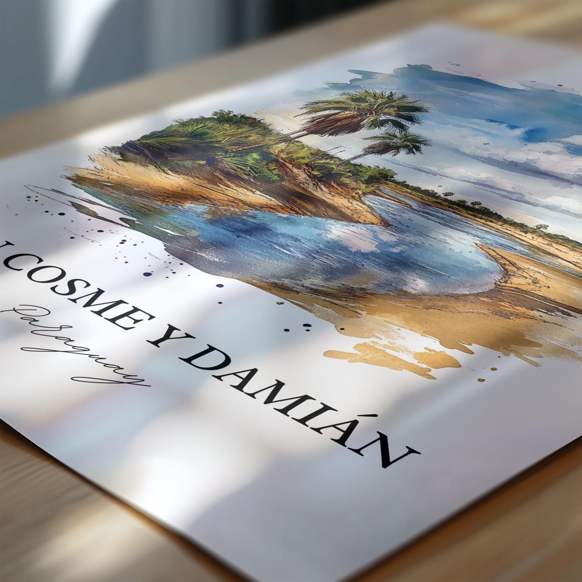 San Cosme y Damián Paraguay Watercolor River Palms Scene Poster - Image 7