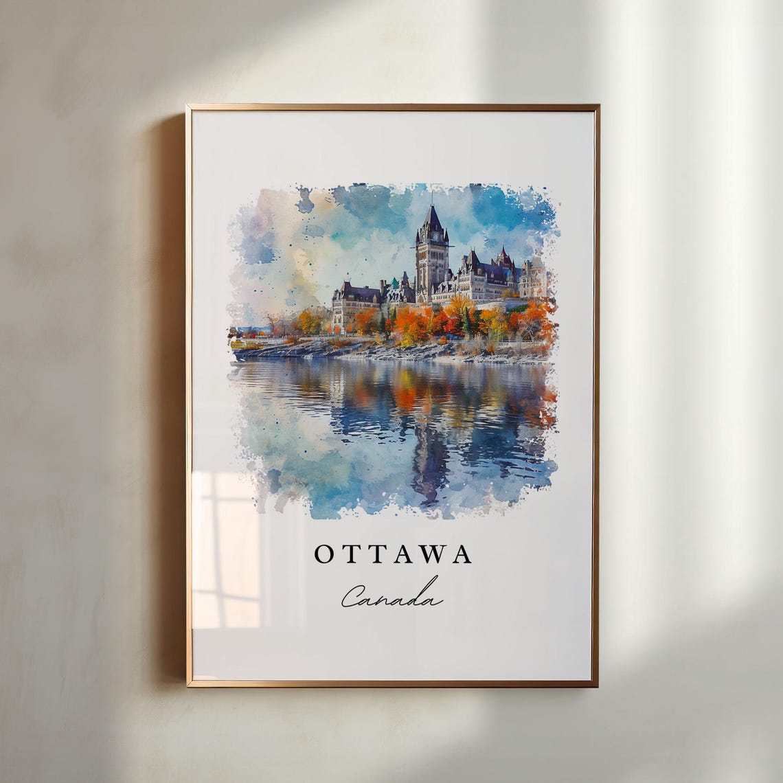 Ottawa Canada Parliament Hill Autumn Watercolor Travel Poster