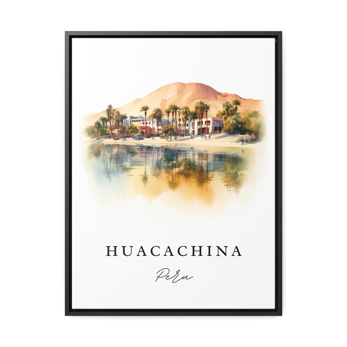 Huacachina Peru Desert Oasis Lagoon Palm Trees Watercolor Poster - Image 2