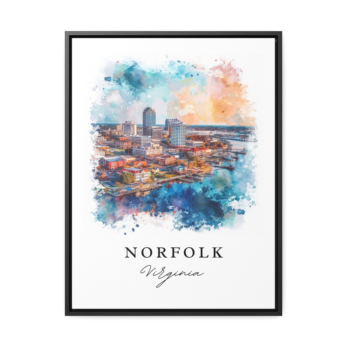Norfolk Virginia Downtown Skyline Harbor Watercolor Art Poster - Image 3