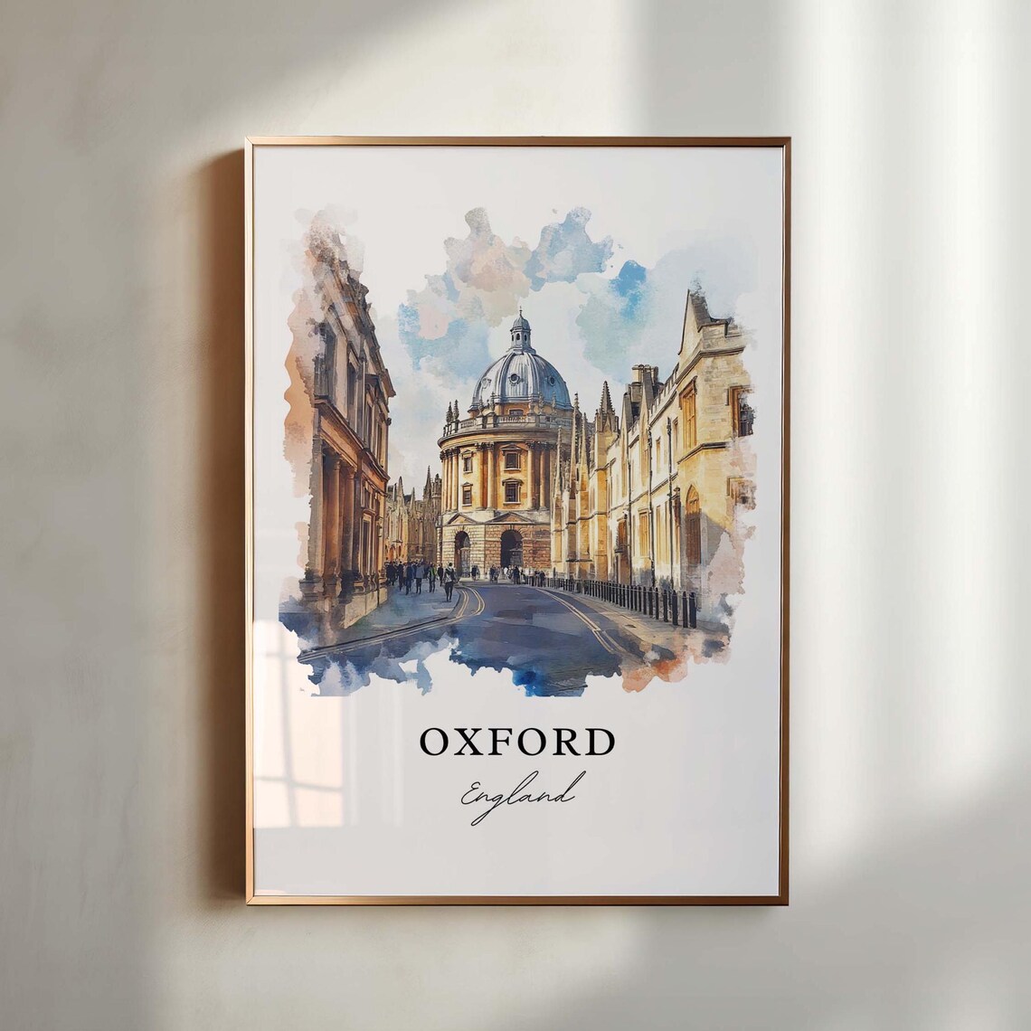 Oxford England Radcliffe Camera Dome Historic Street Watercolor Poster