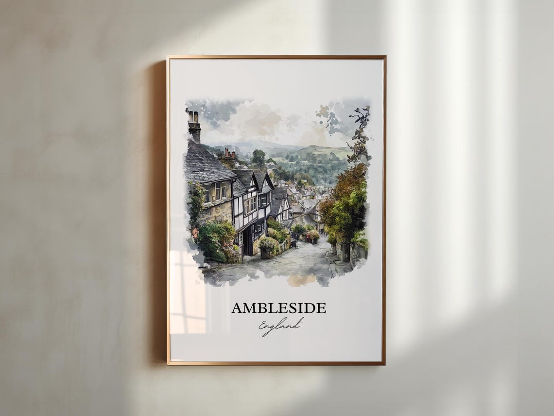 Ambleside England Village Street Watercolor Hillside Travel Art Poster - Image 5