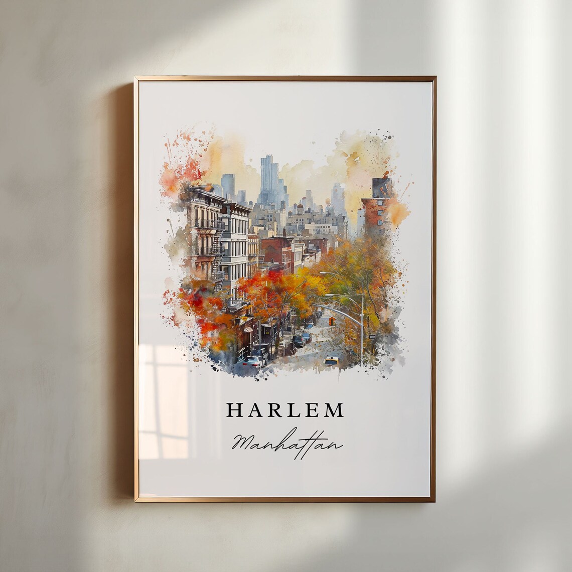 Harlem Manhattan New York Autumn Street Watercolor City Poster
