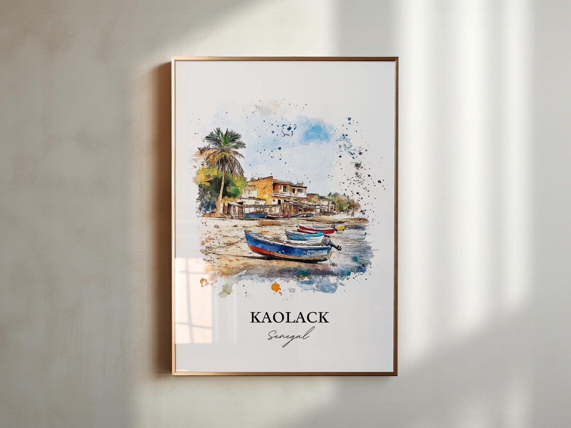 Kaolack Senegal Fishing Boats Beach Watercolor Travel Art Poster - Image 6