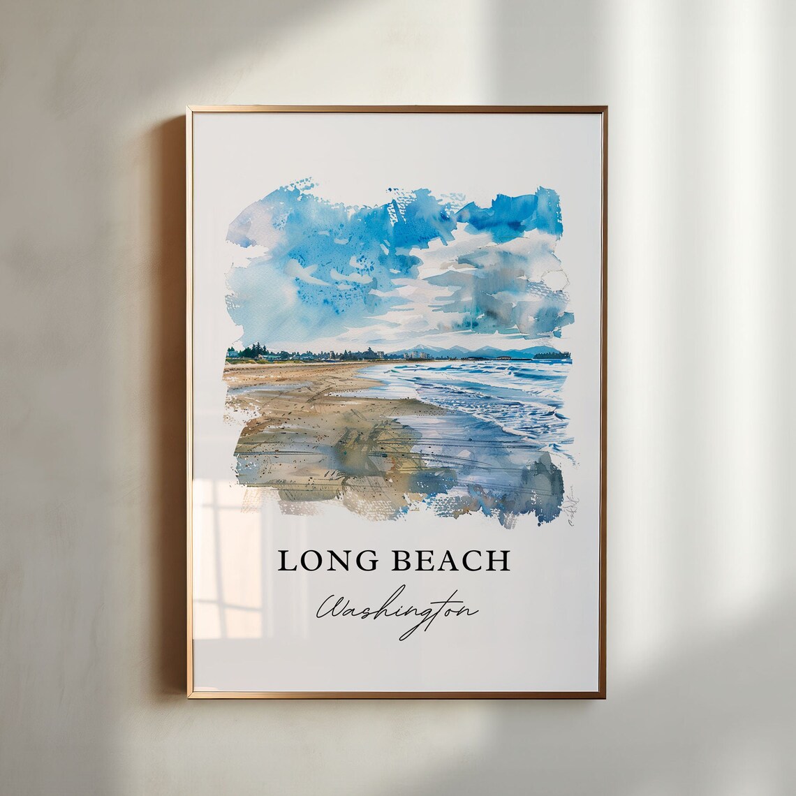 Long Beach Washington Watercolor Ocean Waves Coastline Art Print