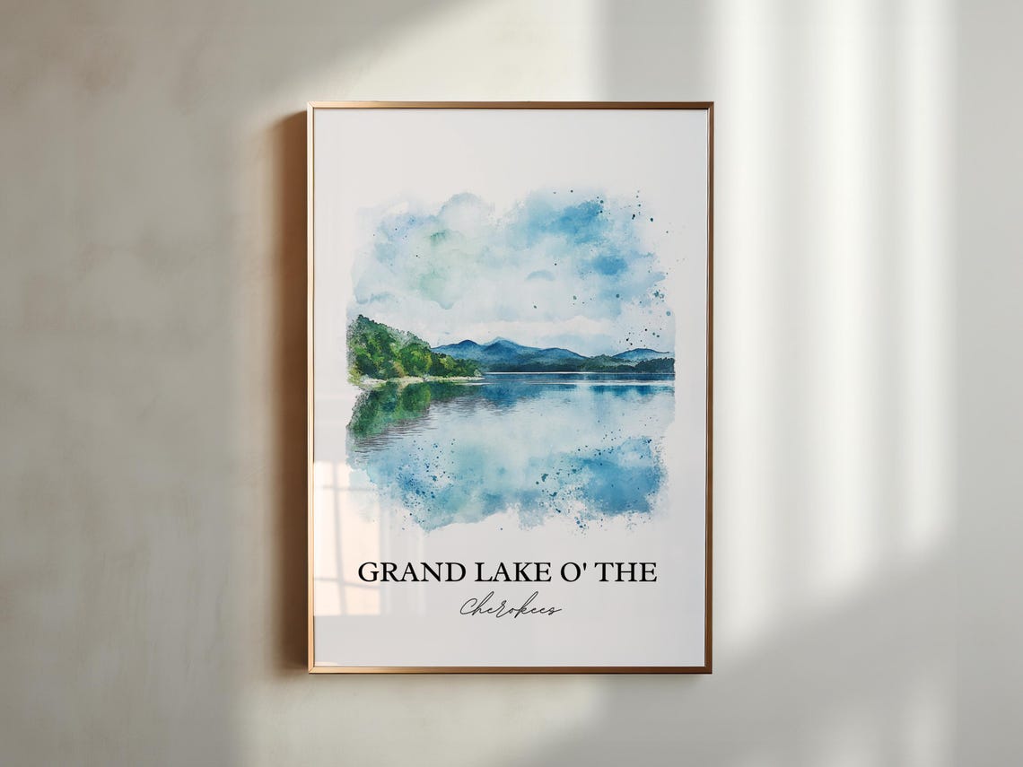 Grand Lake O the Cherokees Mountain Reflection Watercolor Poster - Image 4