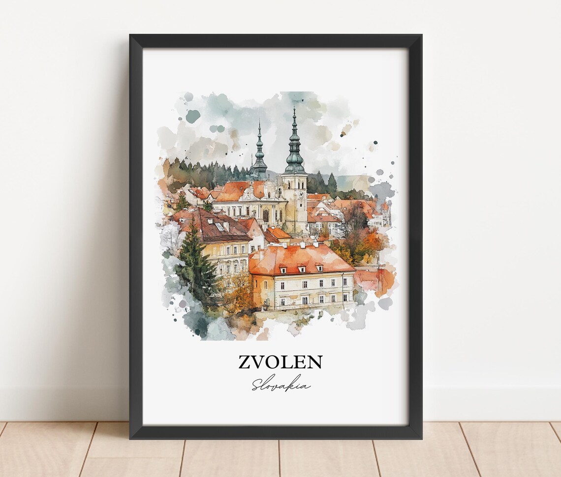 Zvolen Slovakia Baroque Church Spires Watercolor Old Town Poster - Image 4