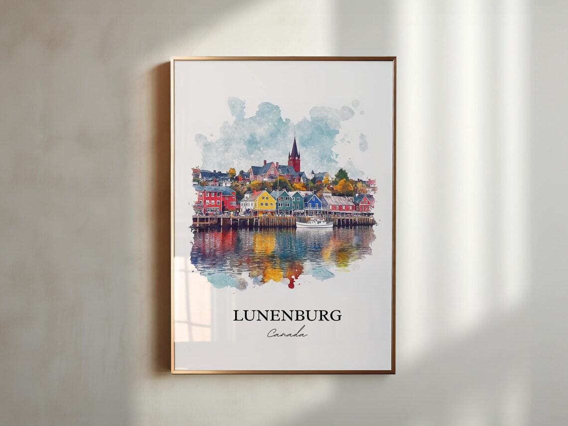 Lunenburg Nova Scotia Colorful Harbor Watercolor Travel Poster - Image 5