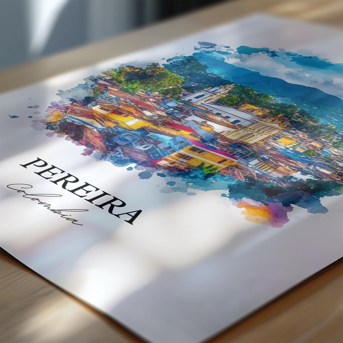 Pereira Colombia Hillside Town Church Watercolor Travel Art Poster - Image 6