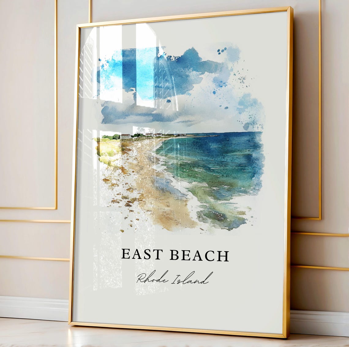 East Beach Rhode Island Watercolor Sandy Shore Ocean View Poster - Image 3
