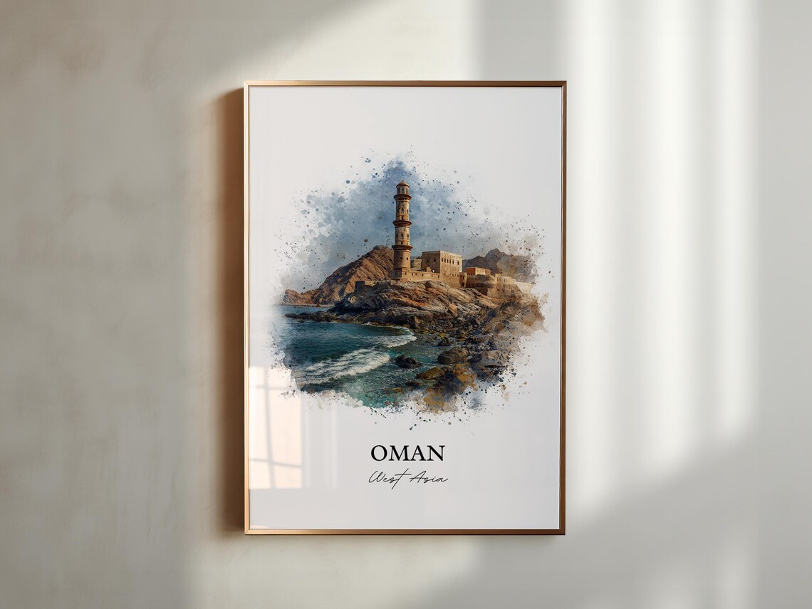 Oman West Asia Coastal Watchtower Fort Watercolor Travel Poster - Image 5
