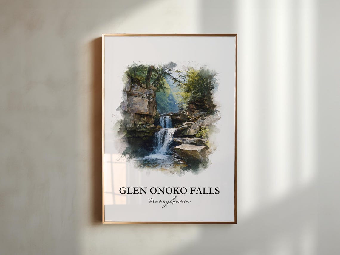 Glen Onoko Falls Pennsylvania Lehigh Gorge Cascade Watercolor Poster - Image 3