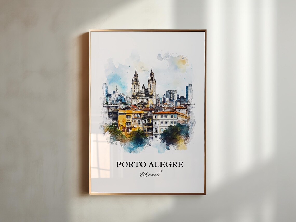 Porto Alegre Brazil Historic Church Watercolor Travel Wall Art - Image 5