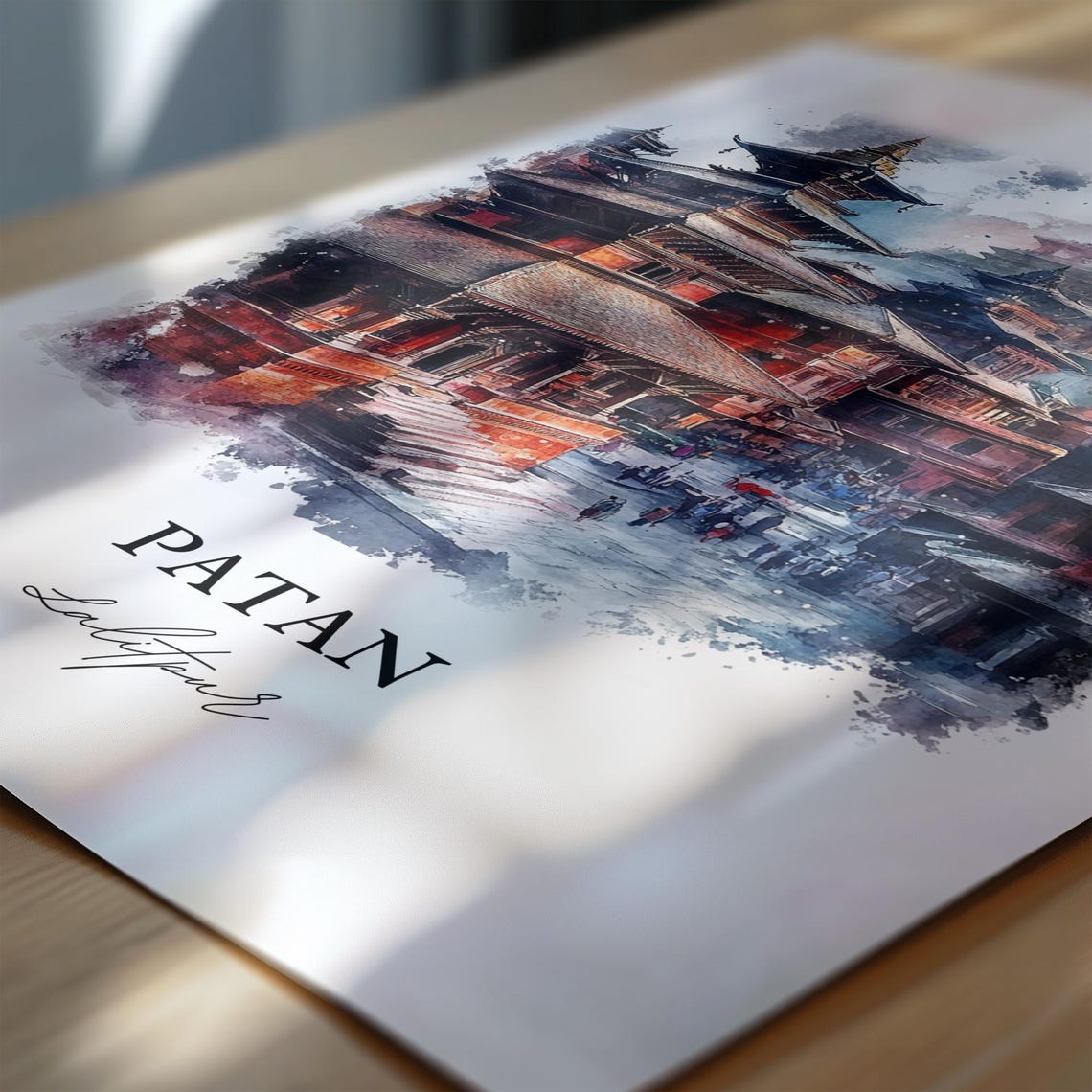 Patan Lalitpur Nepal Watercolor Pagoda Temples Travel Poster - Image 7