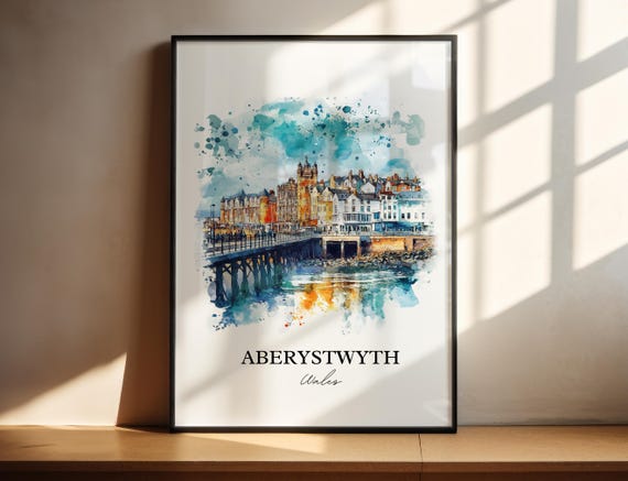 Aberystwyth Ceredigion Wales Watercolor Travel Poster