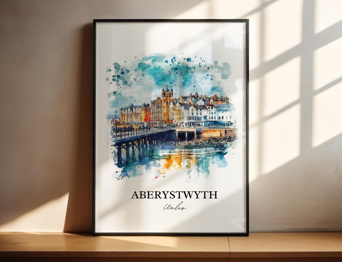 Aberystwyth Ceredigion Wales Watercolor Travel Poster