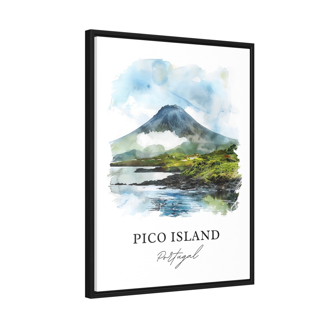 Pico Island Azores Portugal Mount Pico Volcano Watercolor Poster - Image 2