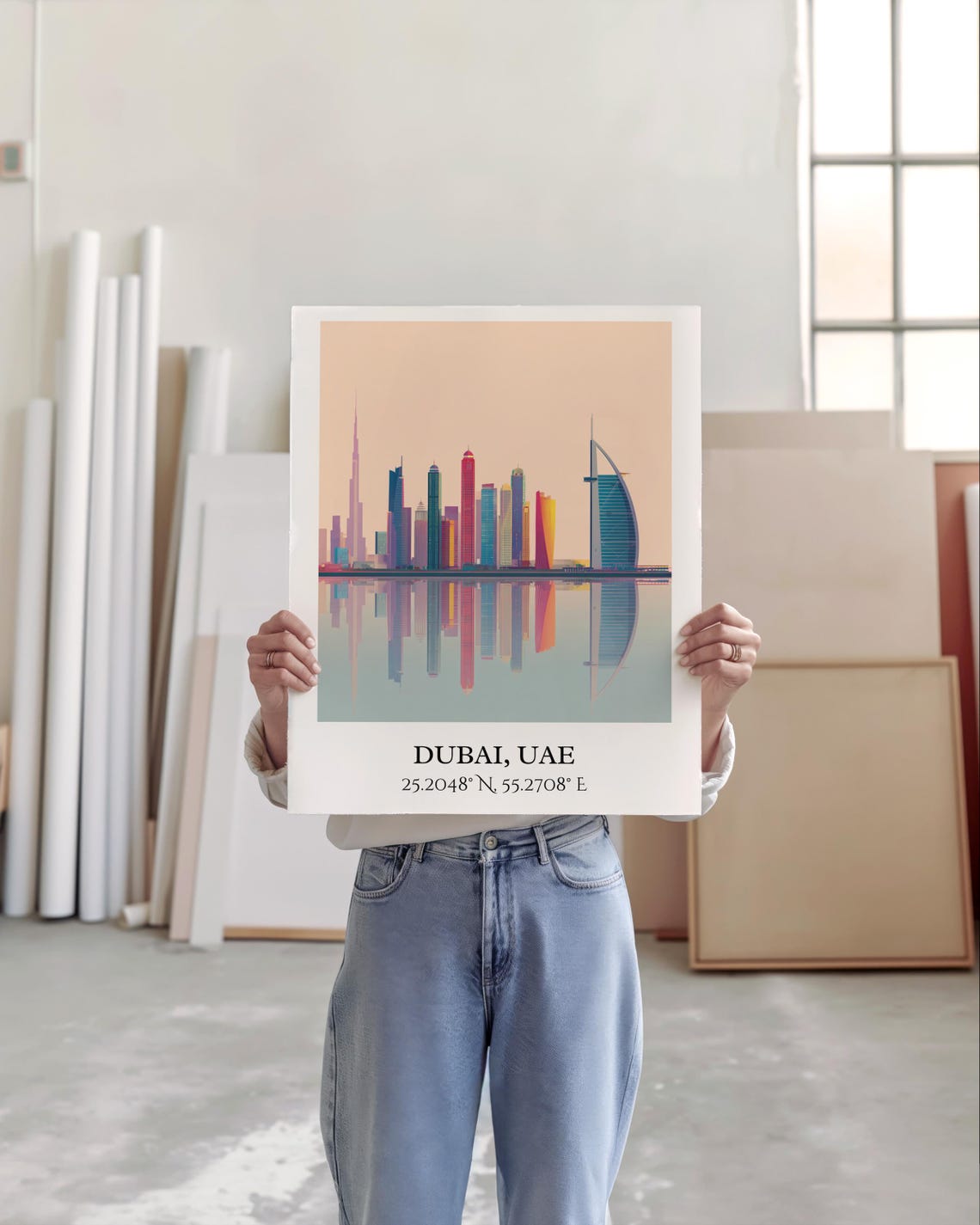 Dubai UAE Skyline Water Reflection Modern Towers Minimalist Poster - Image 3