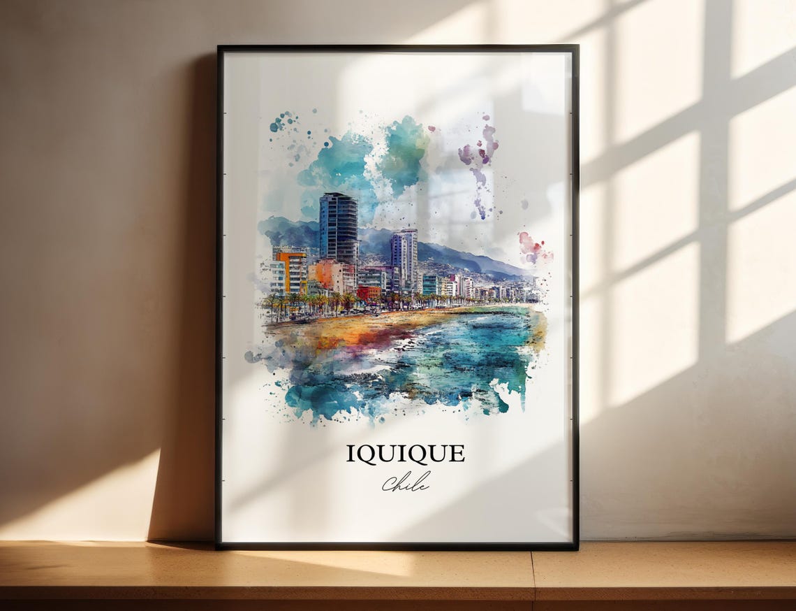 Iquique Chile Watercolor Beach Towers Pacific Coastline Poster