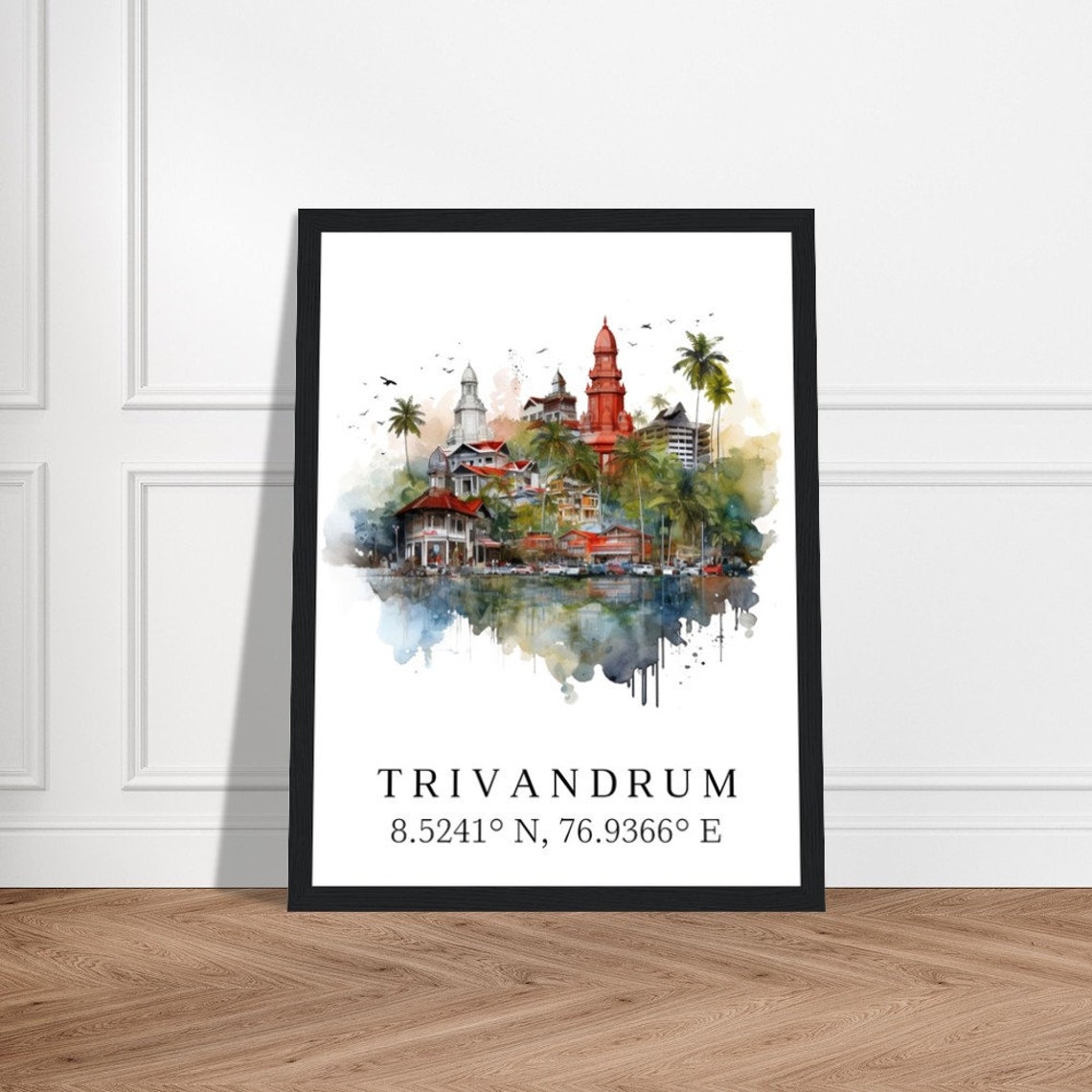 Trivandrum India Watercolor Red Dome Temples Coordinates Poster - Image 3