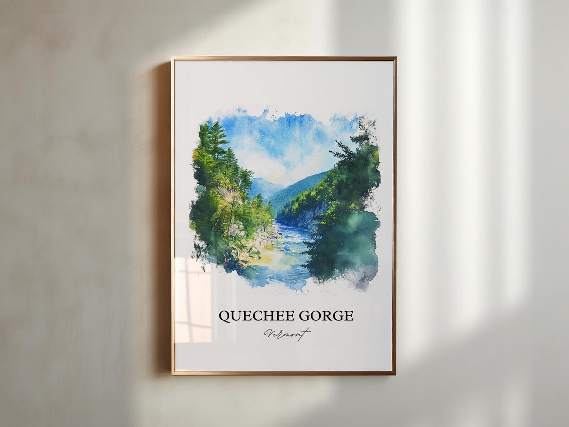 Quechee Gorge Vermont River Gorge Forest Canyon Watercolor Poster - Image 5