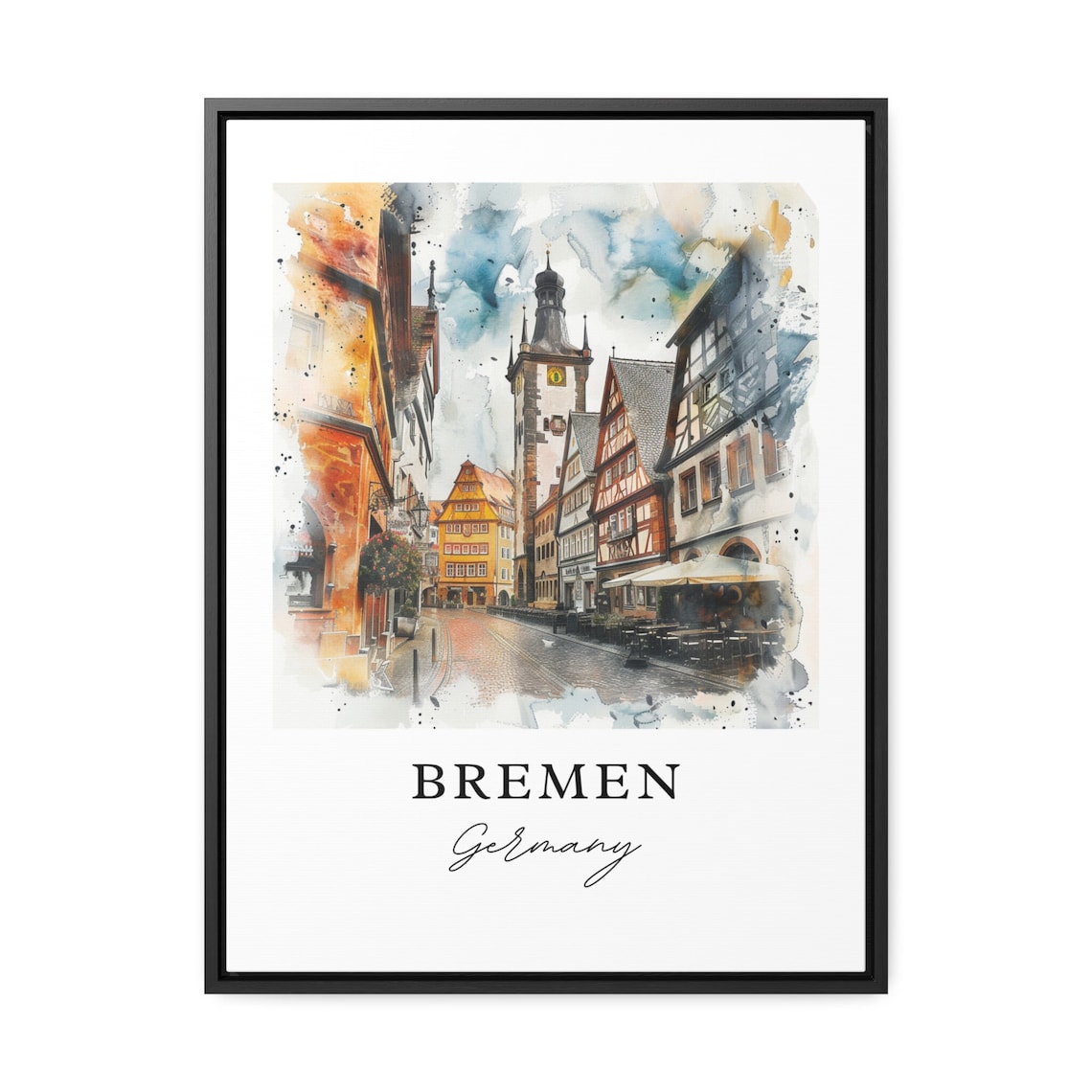 Bremen Germany Watercolor Half Timbered Street Old Town Poster - Image 3