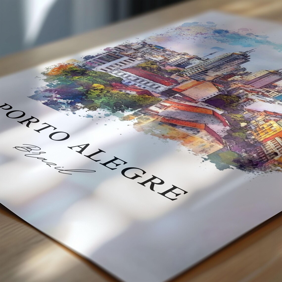Porto Alegre Brazil Pastel City Skyline Urban Watercolor Poster - Image 6