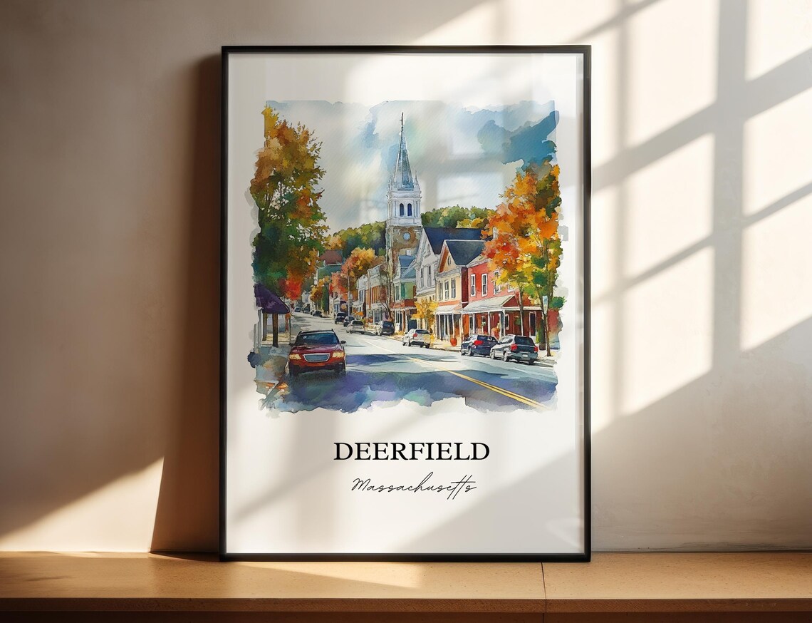 Deerfield Massachusetts Watercolor Fall Church Street Art Poster - Image 5