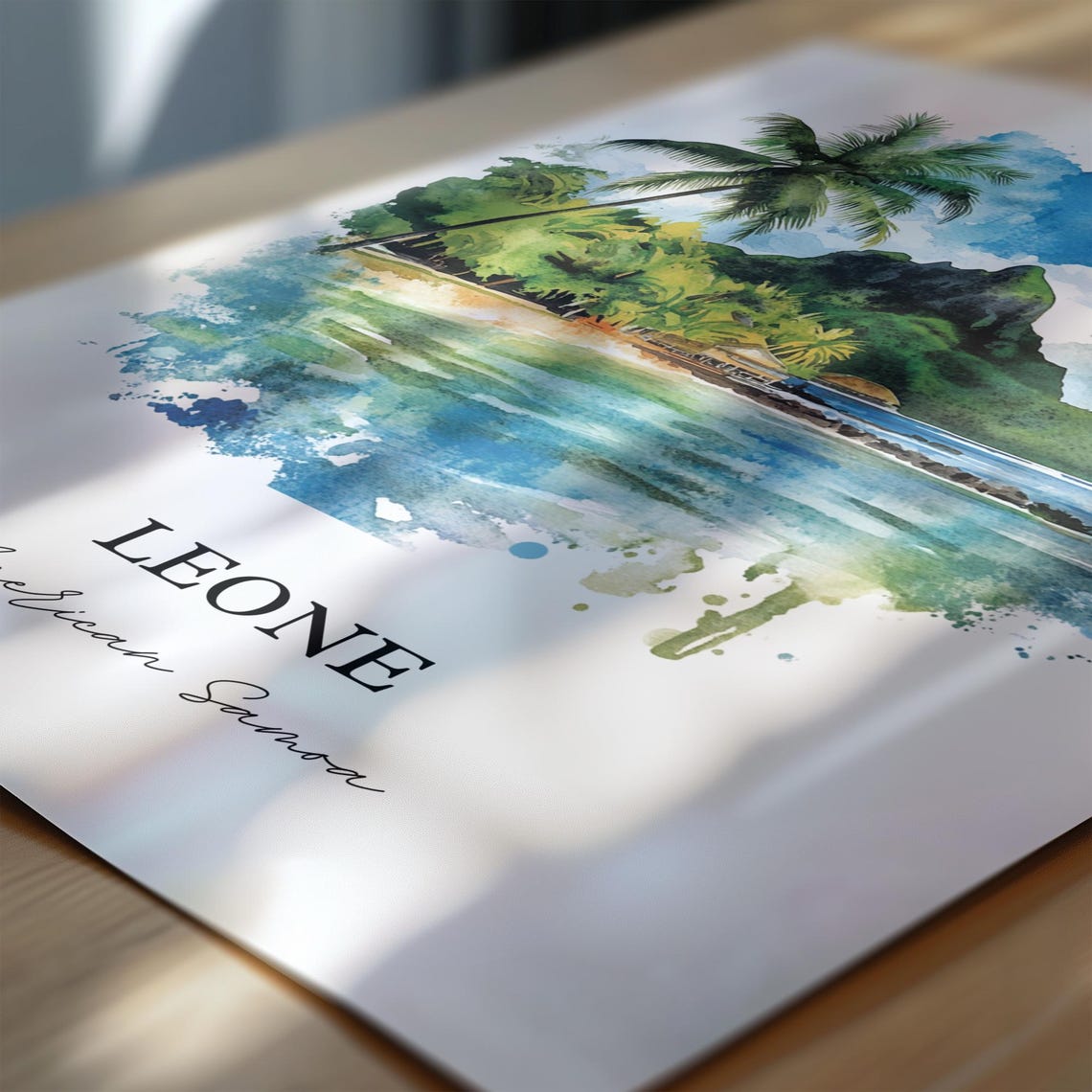 Leone American Samoa Palm Lagoon Mountain Watercolor Travel Poster - Image 7