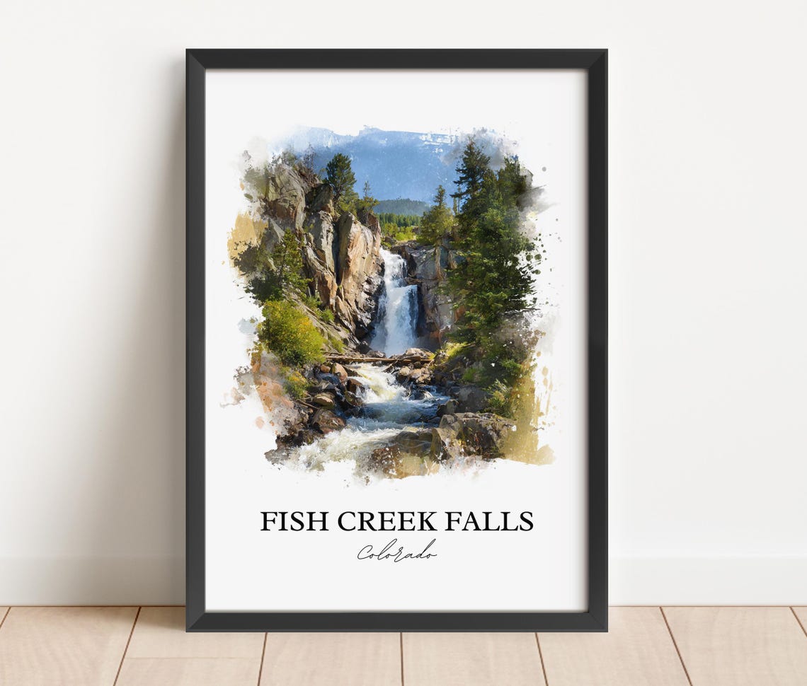 Fish Creek Falls Colorado Pine Forest Cascade Watercolor Poster - Image 2