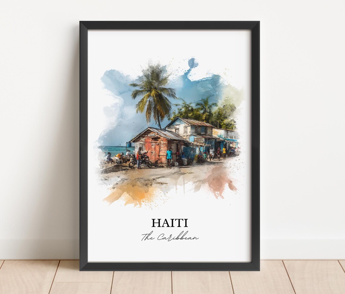Haiti Watercolor Caribbean Islands Travel Poster - Image 2