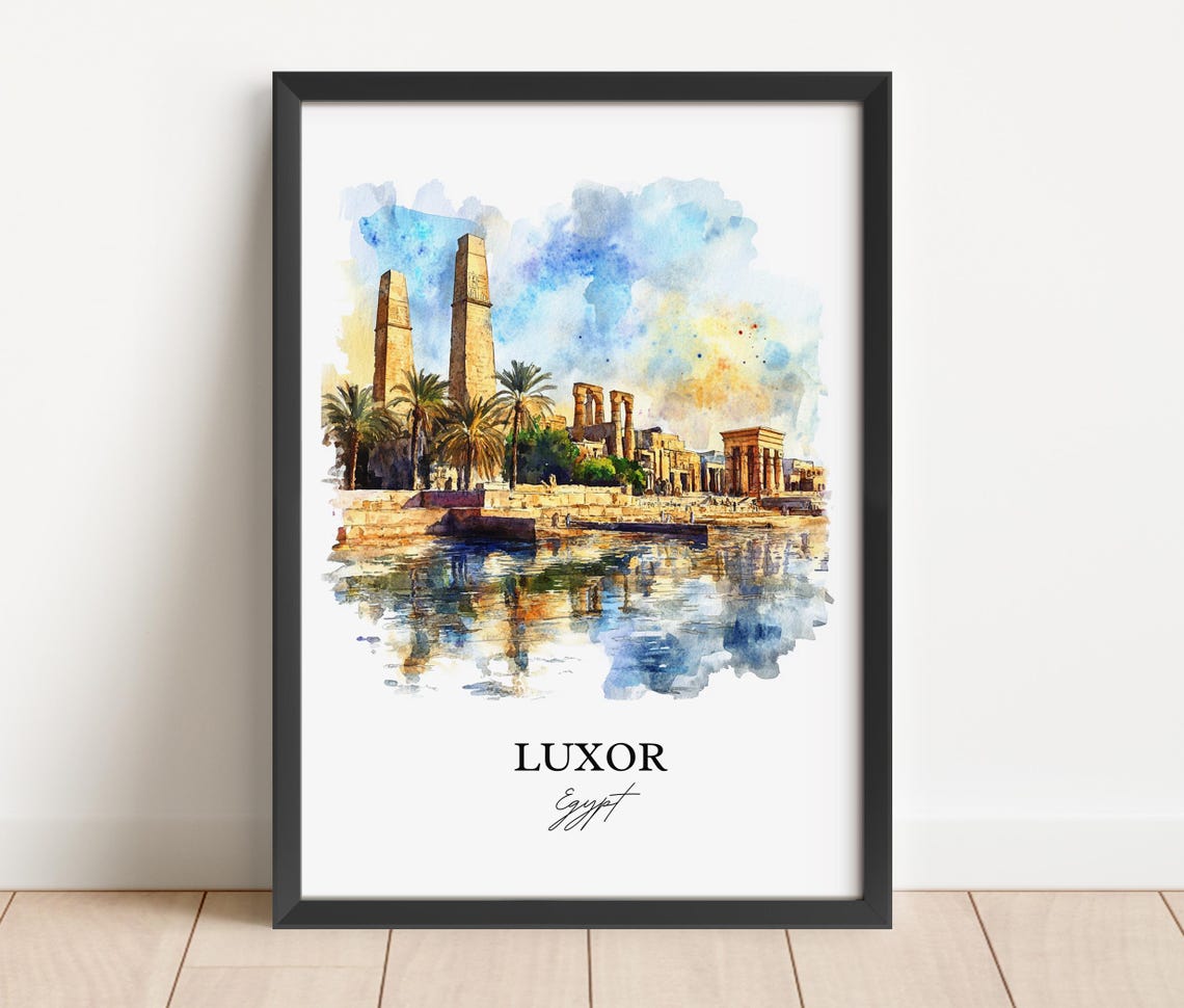 Luxor Egypt Ancient Temple Nile River Watercolor Travel Poster - Image 5