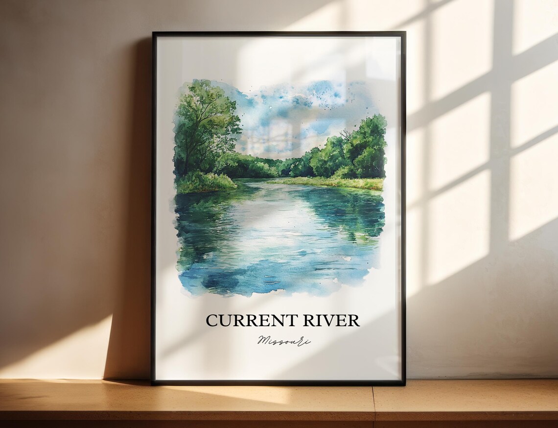 Current River Missouri Emerald Water Forest Watercolor River Poster