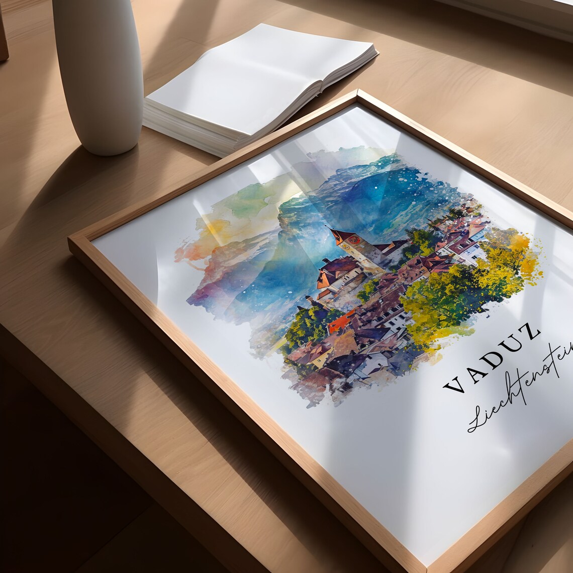 Vaduz Liechtenstein Alpine Castle Town Watercolor Travel Poster - Image 5