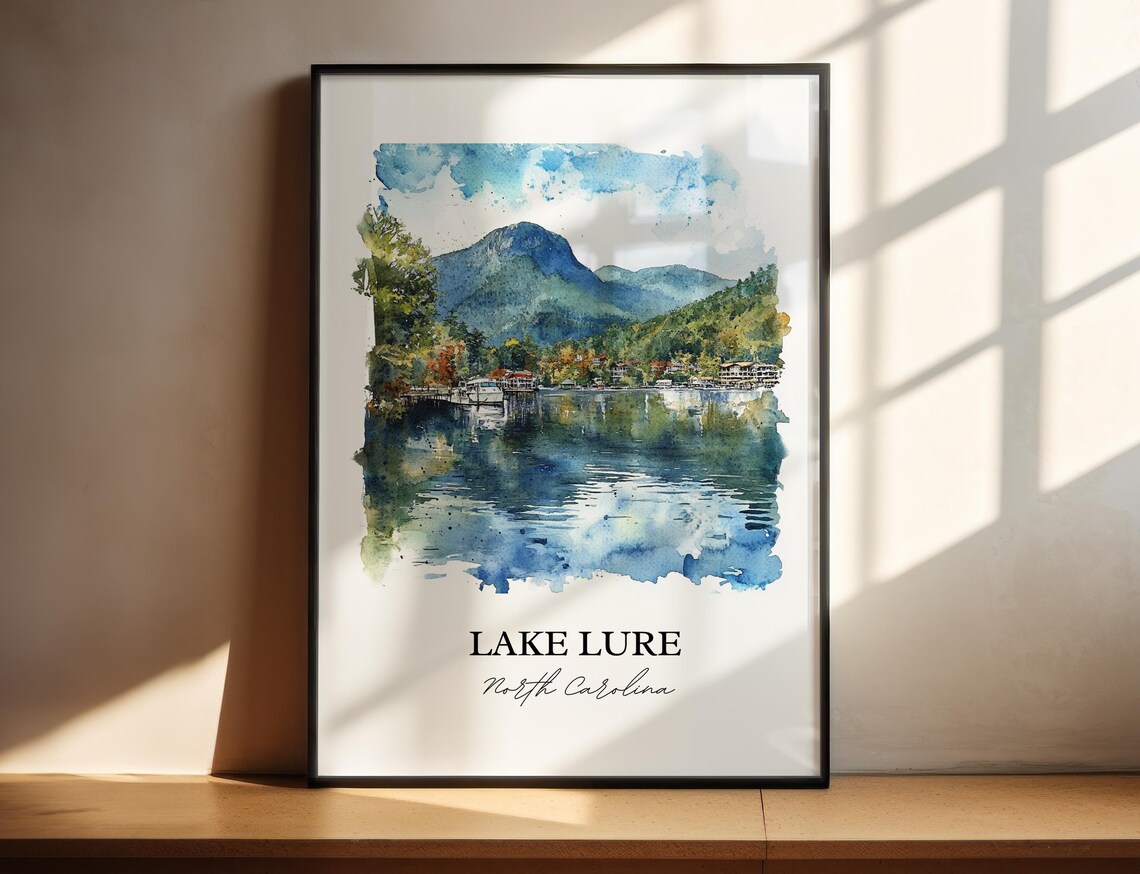 Lake Lure North Carolina Mountain Lake Watercolor Travel Poster