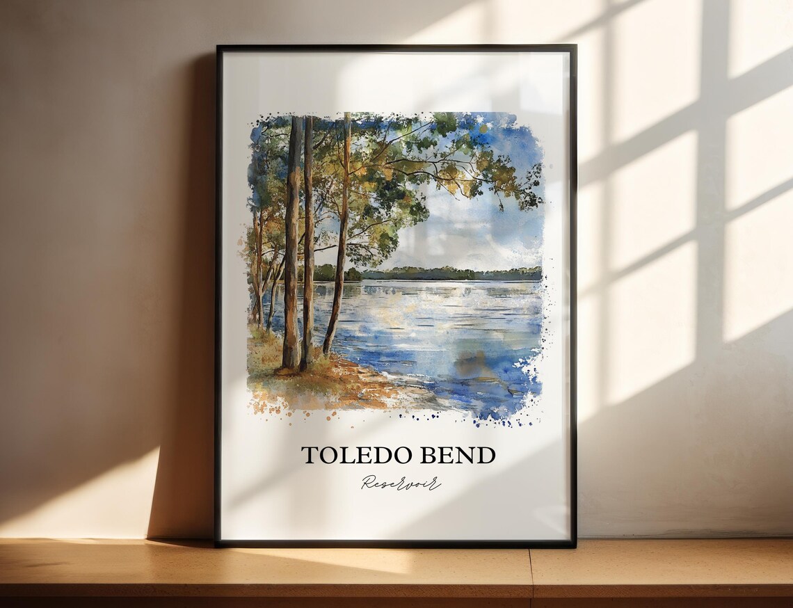 Toledo Bend Reservoir Pine Tree Shoreline Watercolor Lake Poster