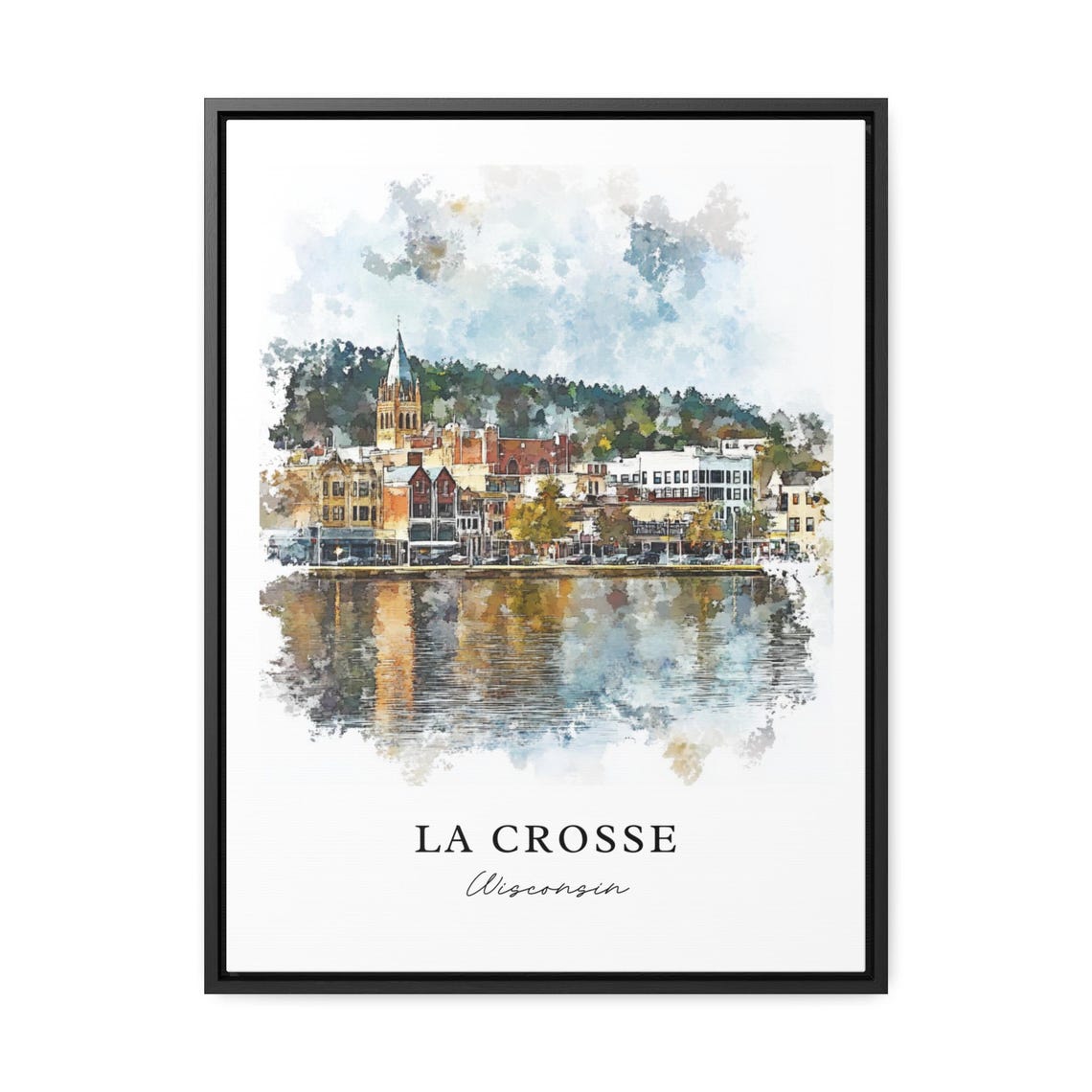 La Crosse Wisconsin Watercolor Riverfront Downtown Spire Sunset Poster
