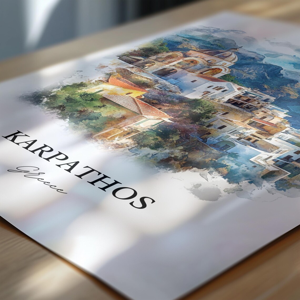 Karpathos Greece Island Church Village Watercolor Travel Poster - Image 6