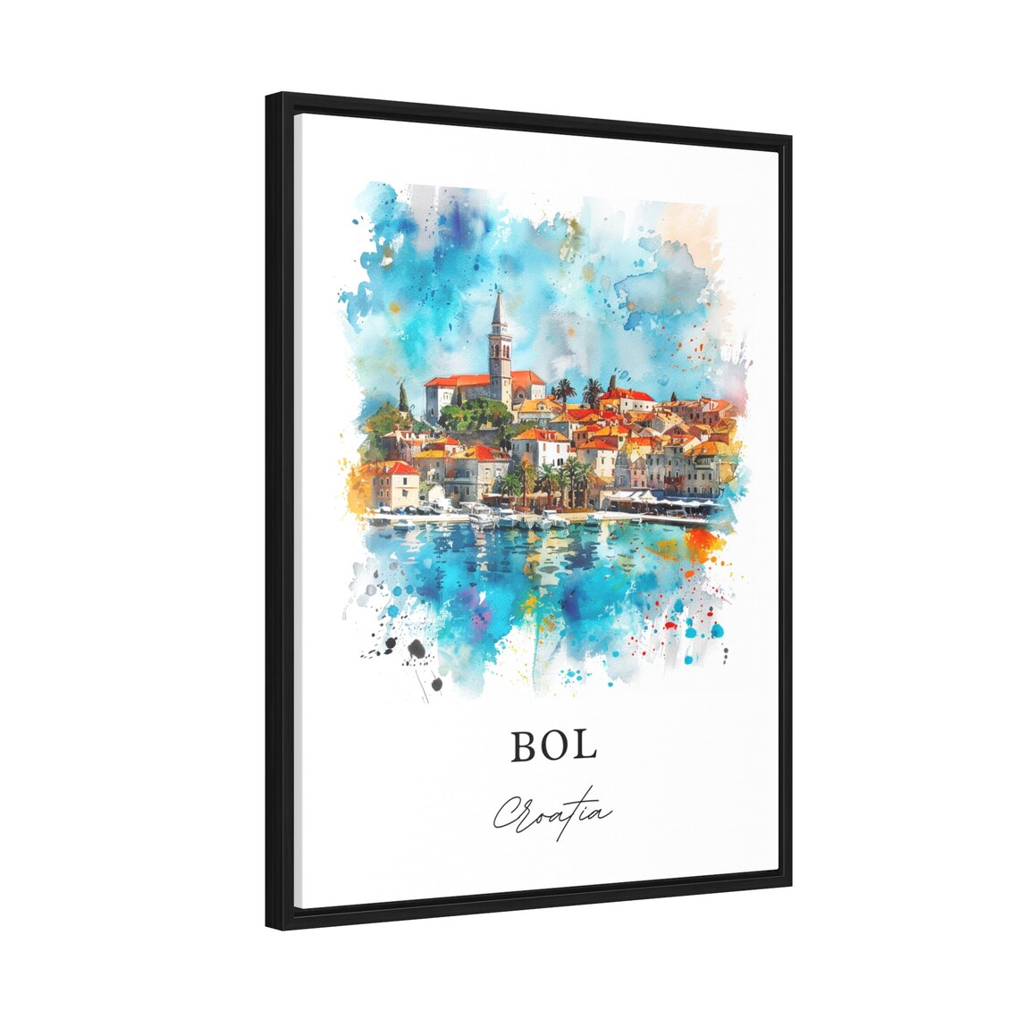 Bol Croatia Coastal Marina Bell Tower Watercolor Island Poster - Image 2